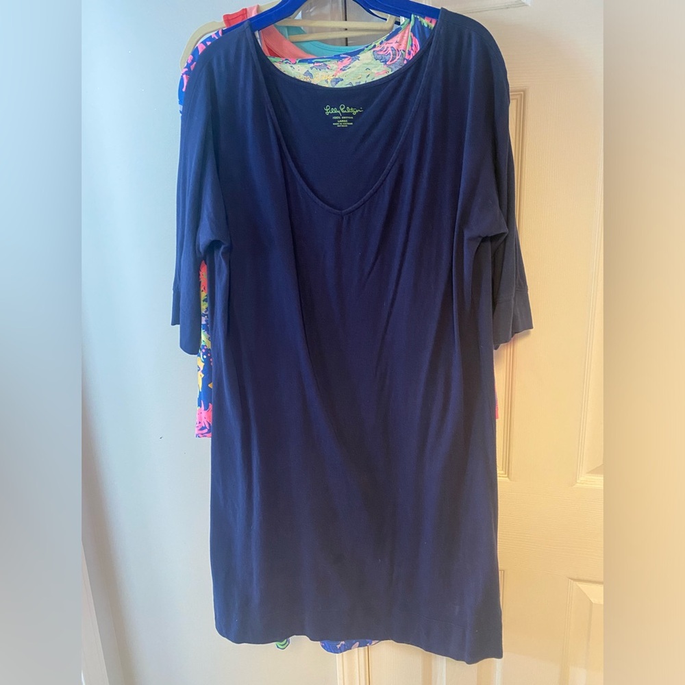 Navy Blue Cotton 3/4 sleeve dress